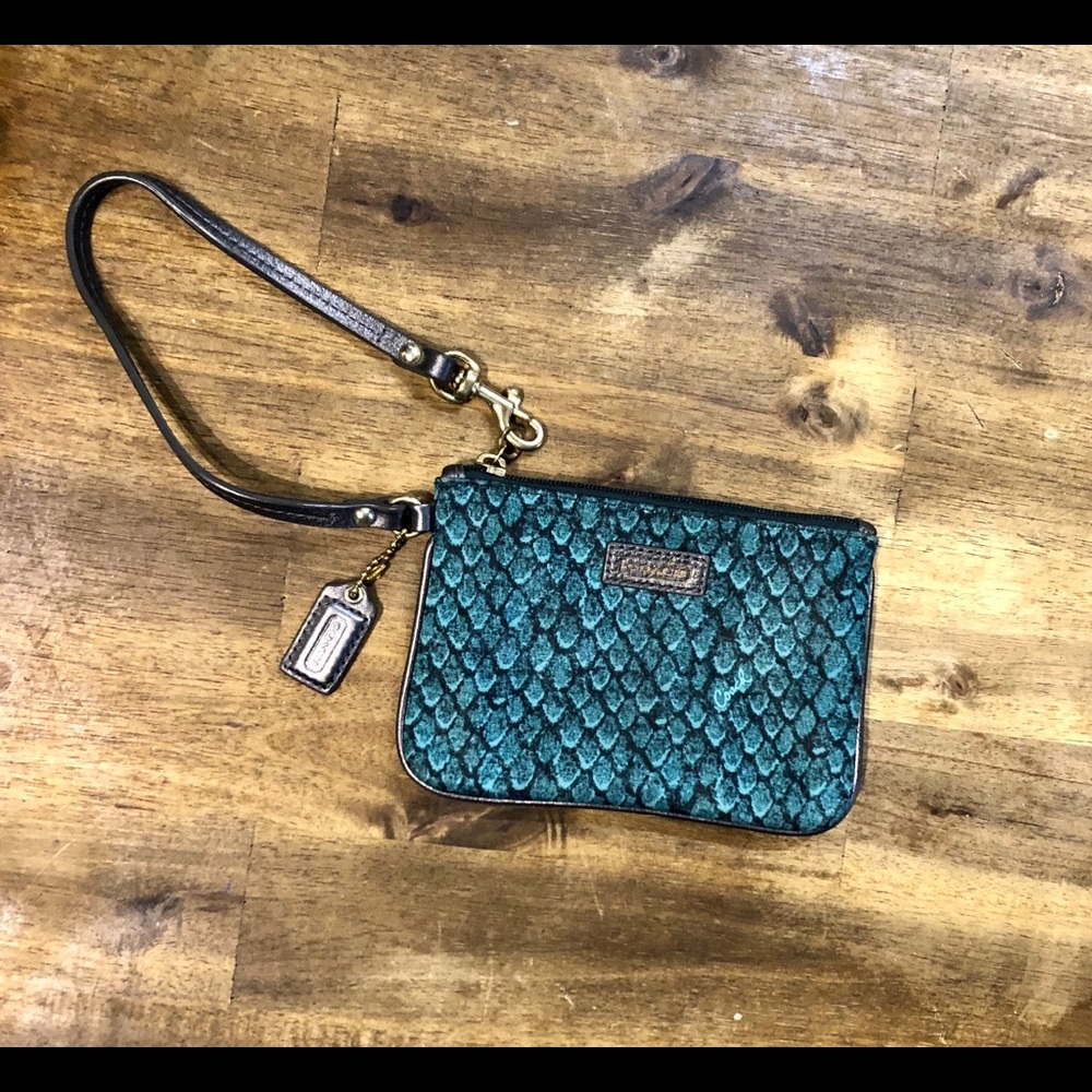 Coach emerald snakeskin wristlet -NWOT